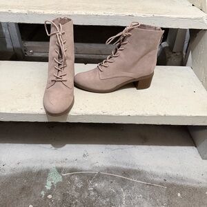 LOFT Blush Lace-Up Ankle Boots with Low Block Heel